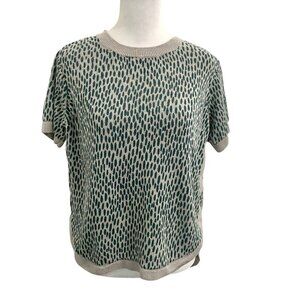 Garnet Hill 100% Linen Knit Animal Print Short Sleeve Top Blouse size Small